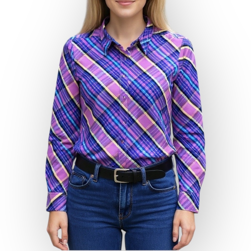Wrangler Aura Women’s Button-Down Western Shirt Size Small Vibrant Purple Plaid